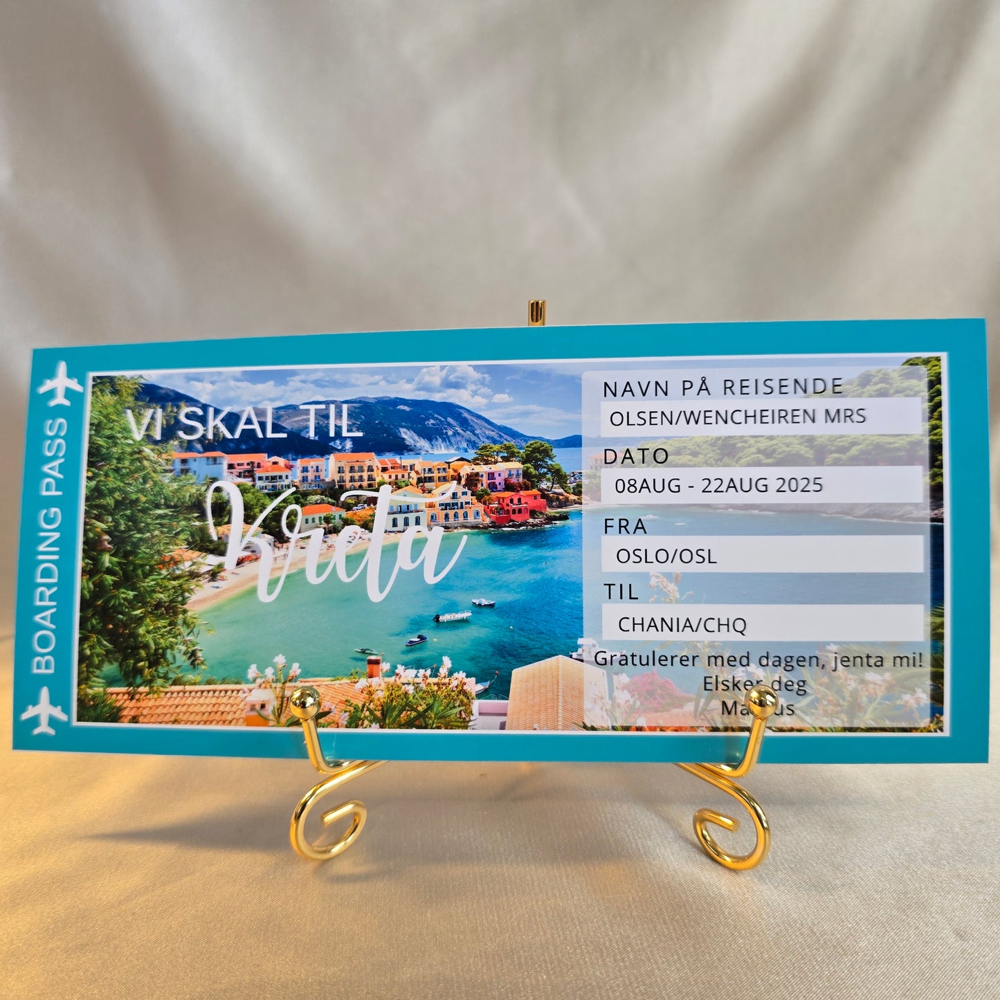 Personalisert "Boarding pass" med foto