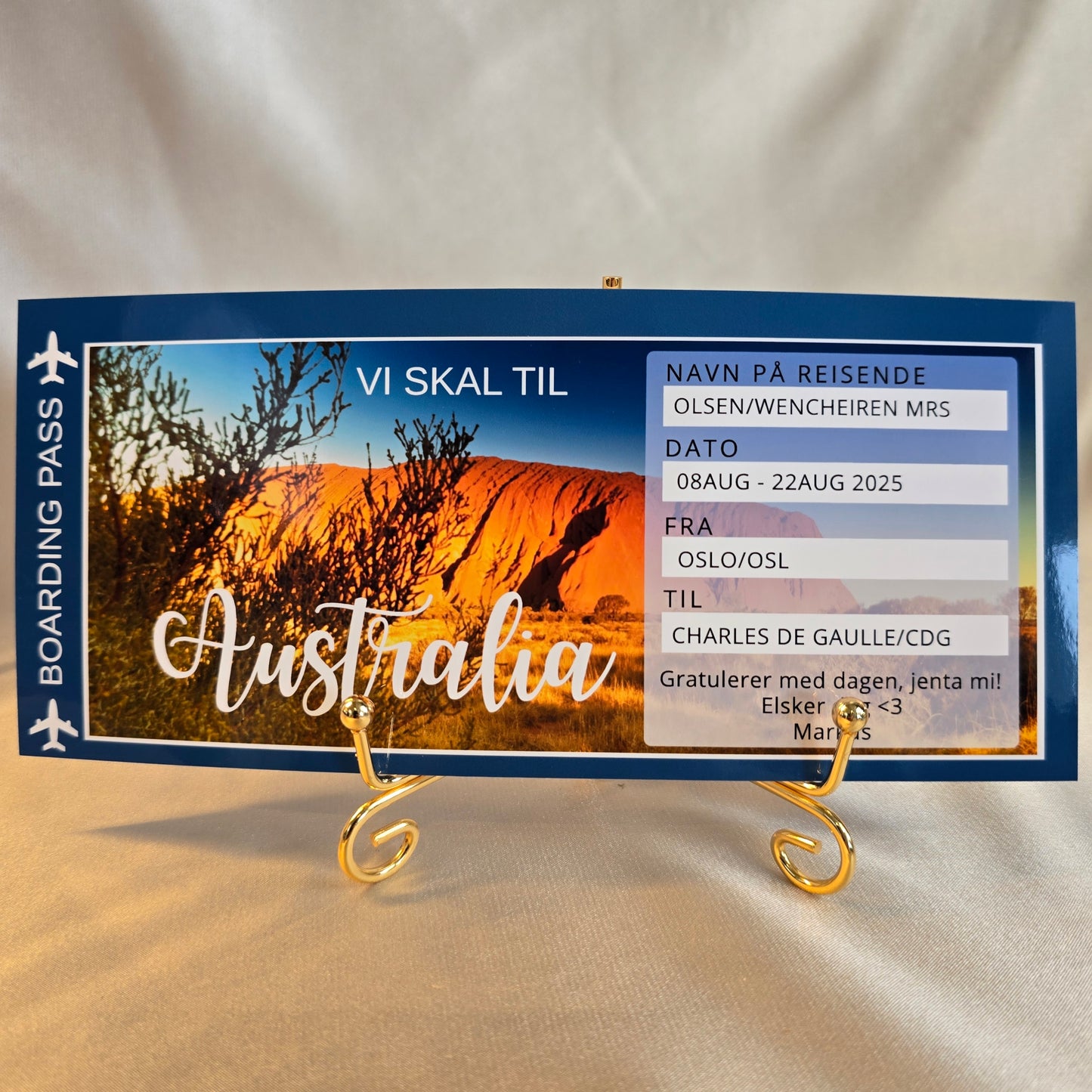Personalisert "Boarding pass" med foto