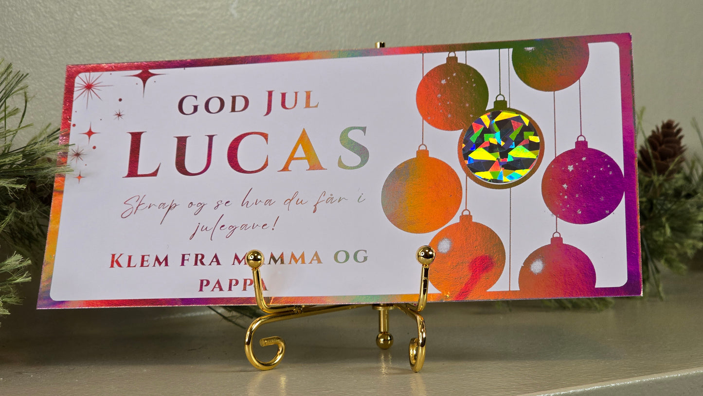 Julegavekort med holografisk skrapefelt