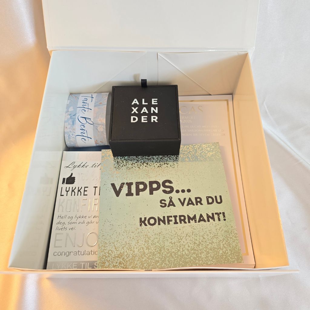 Minneboks for konfirmasjon med personlig tekst