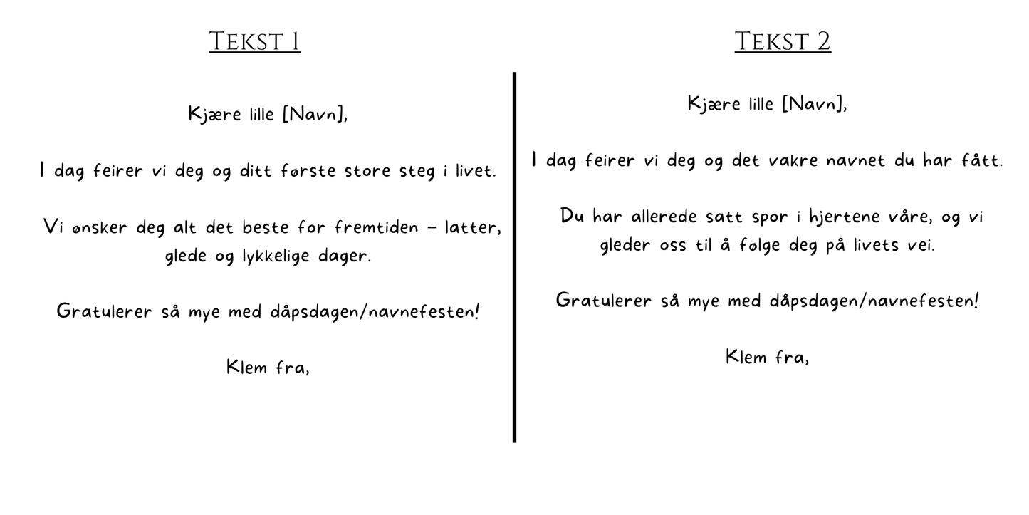 Personlig gratulasjonskort - dåp / navnefest for gutt