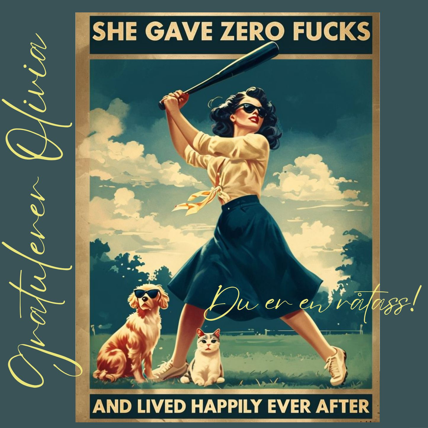 Gratulasjonskort – She gave zero ..., and lived happily ever after