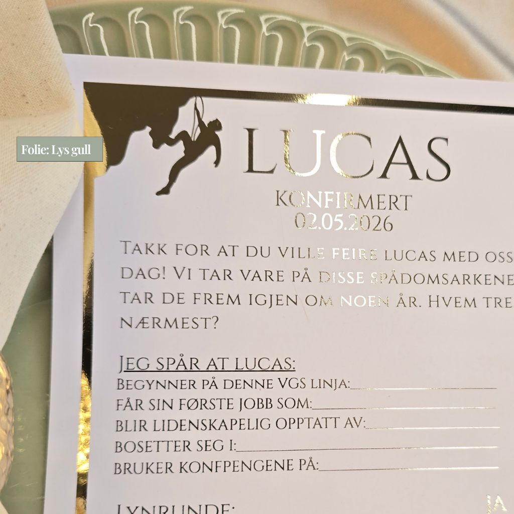 Spådomsark konfirmasjon - med folie