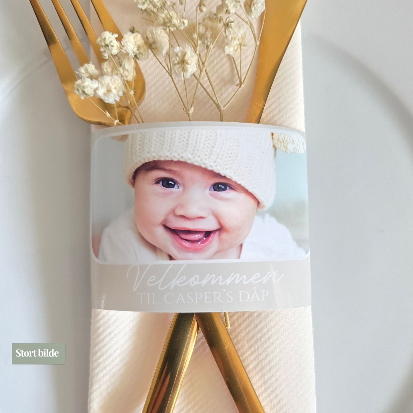 Serviettbånd med bilde og velkomsttekst