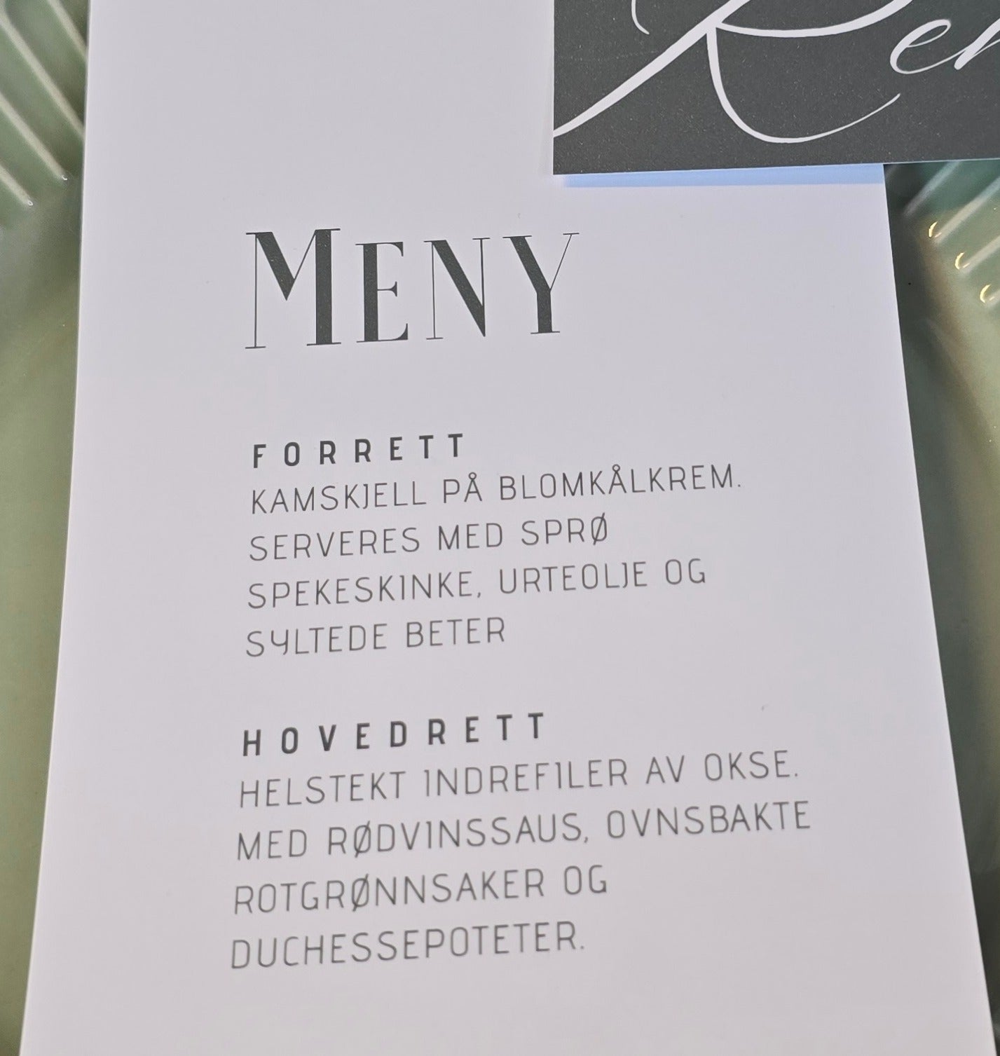 Menykort med bordkort - Ingrid