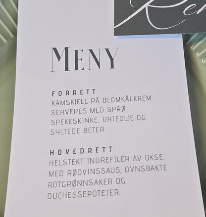 Menykort med bordkort - Ingrid