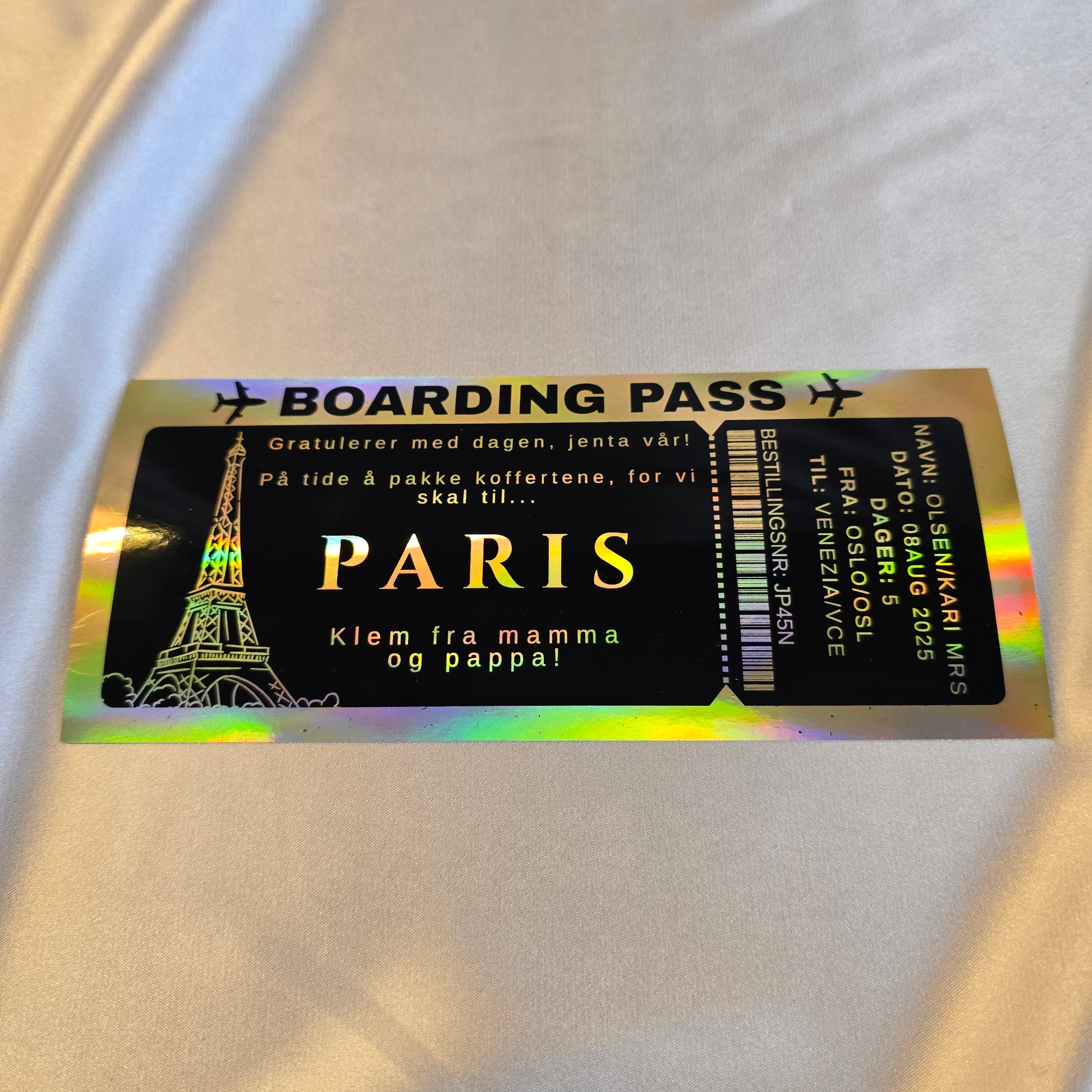 Sort personlig boardingkort, perfekt for å gi bort en reise.
