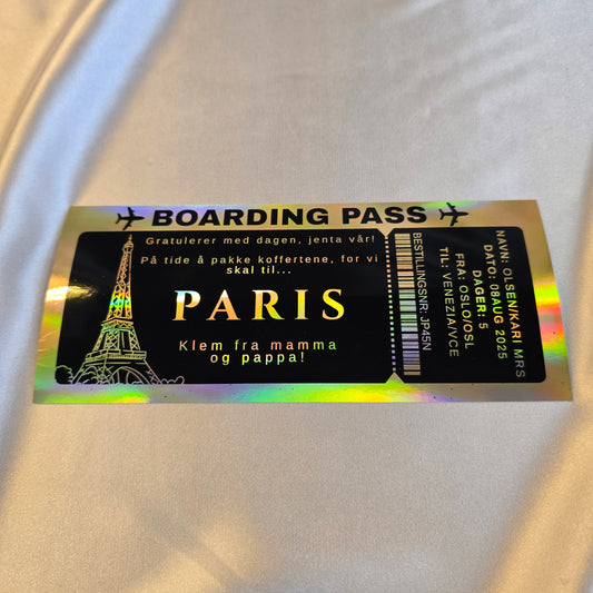 Sort personlig boardingkort, perfekt for å gi bort en reise.