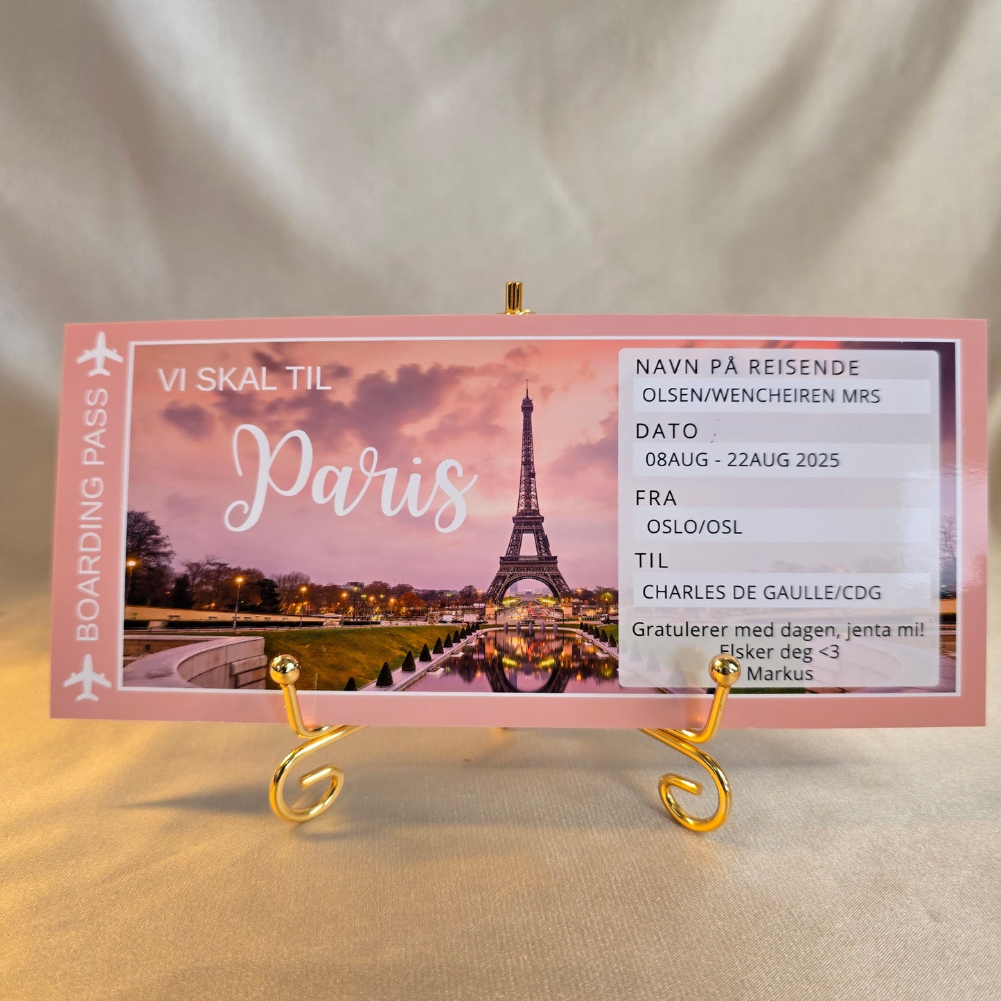 Personalisert "Boarding pass" med foto