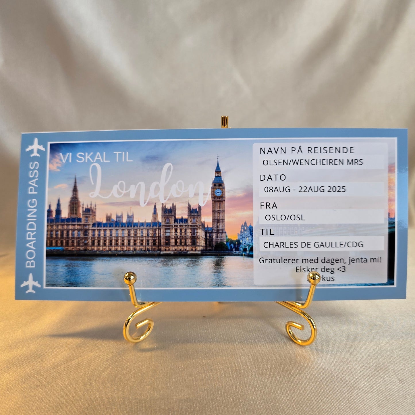 Personalisert "Boarding pass" med foto
