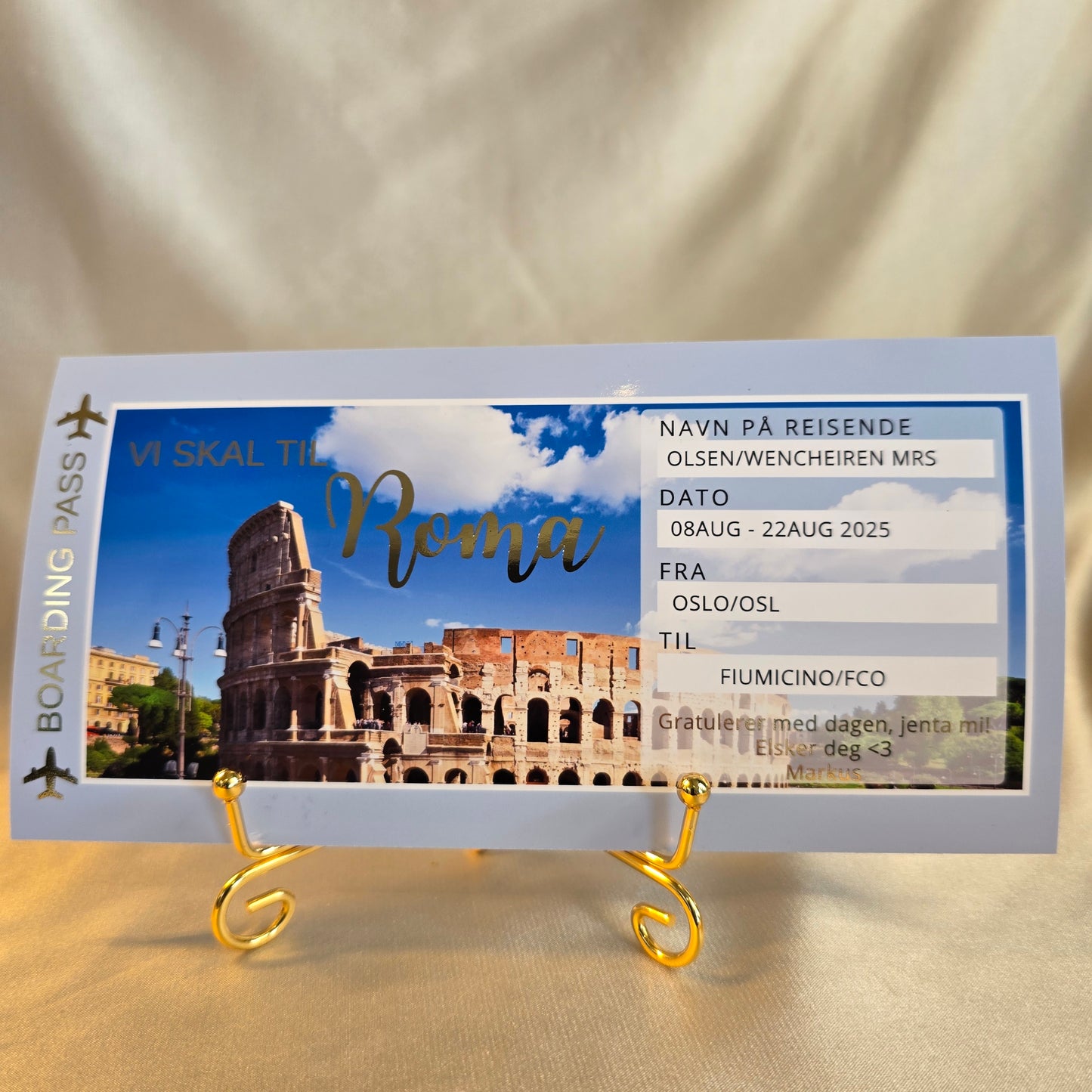 Personalisert "Boarding pass" med foto