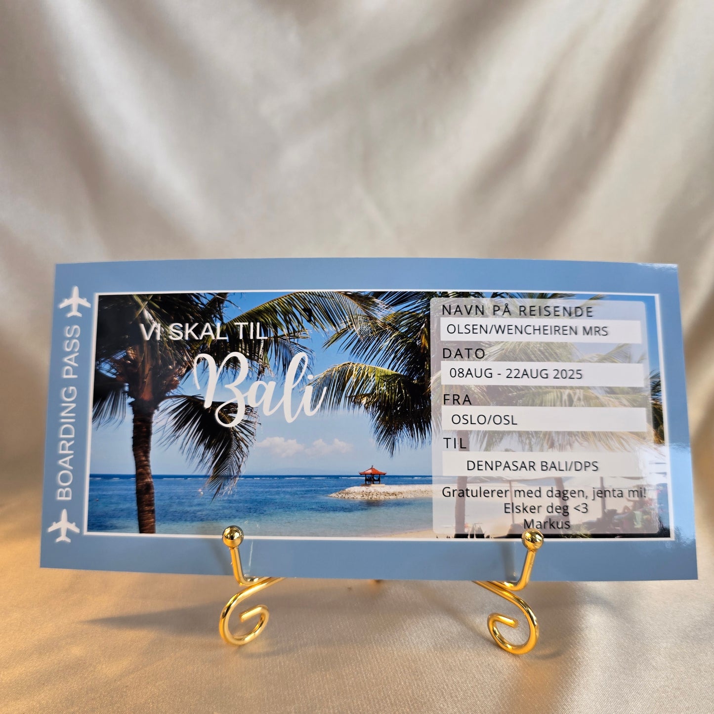 Personalisert "Boarding pass" med foto