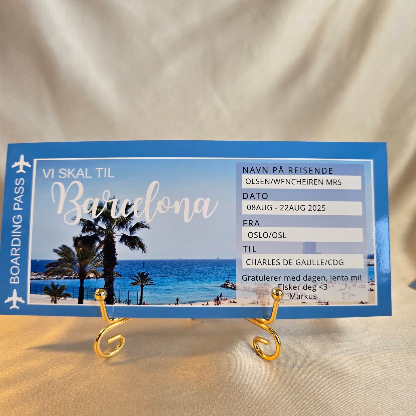Personalisert "Boarding pass" med foto