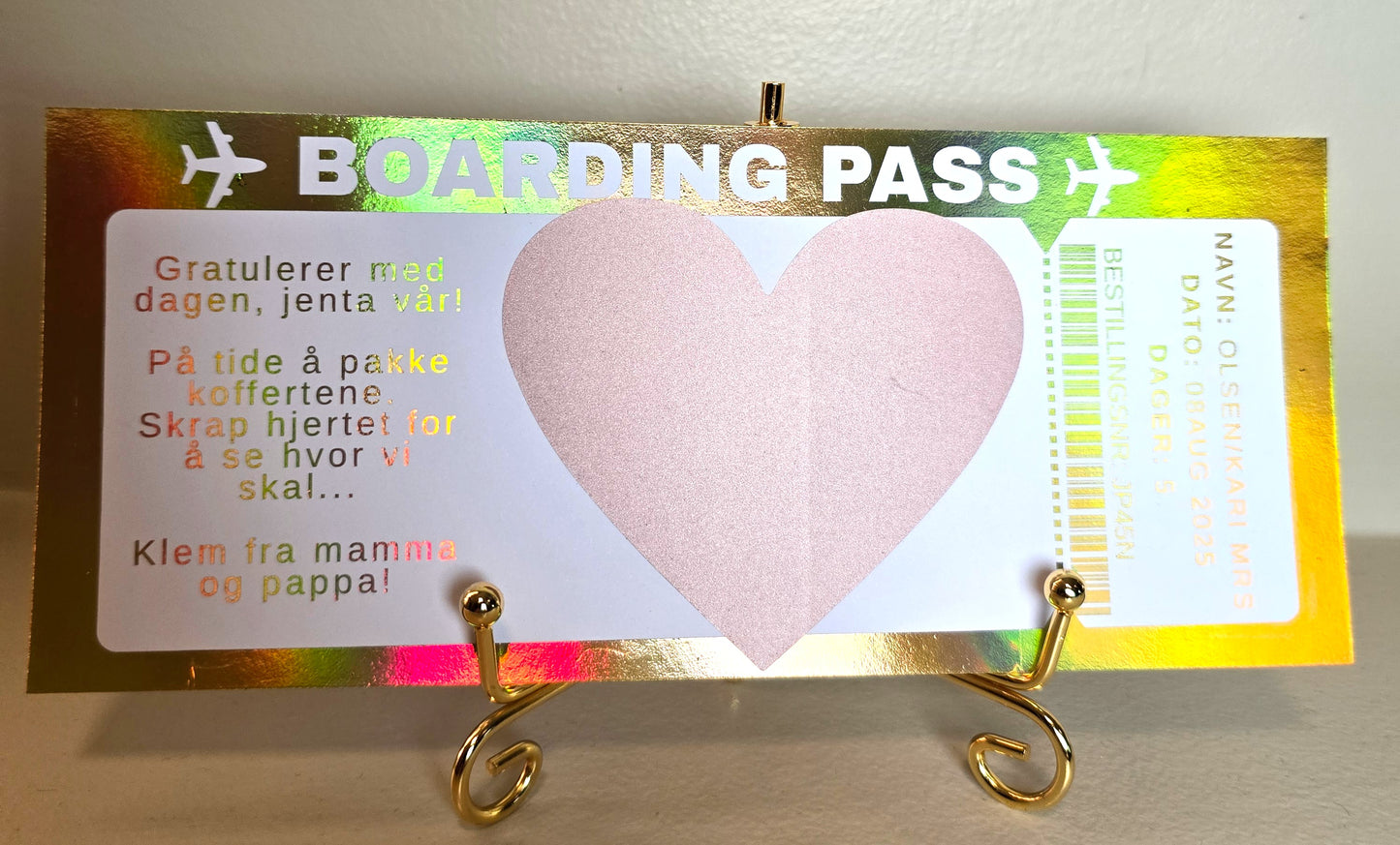 "Boarding pass" med skrapefelt