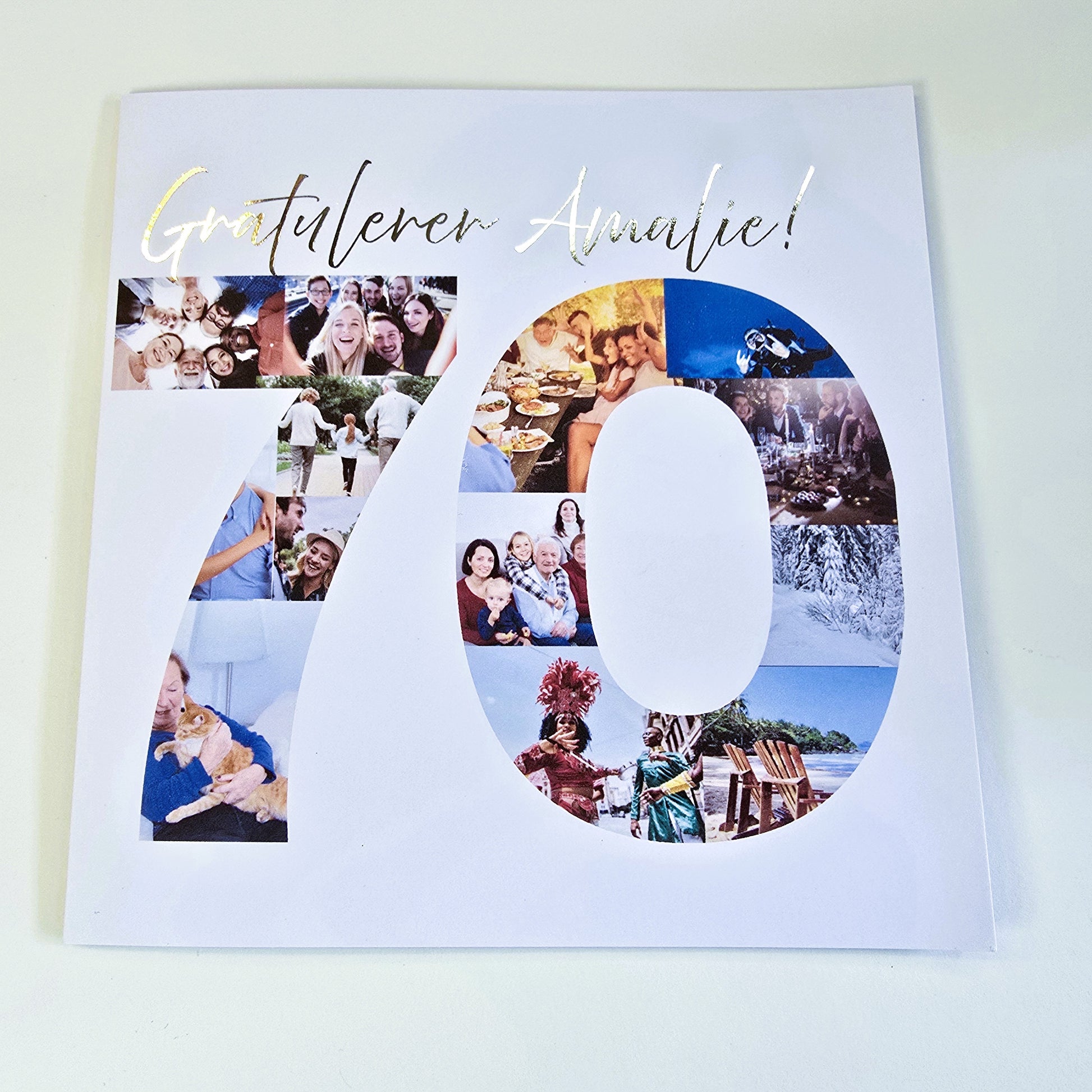 Kort med bilder for å feire 70 åringen