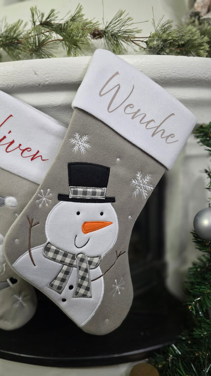 Julestrømpe med navn - Snømann