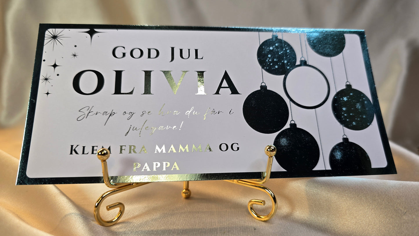 Julegavekort med holografisk skrapefelt