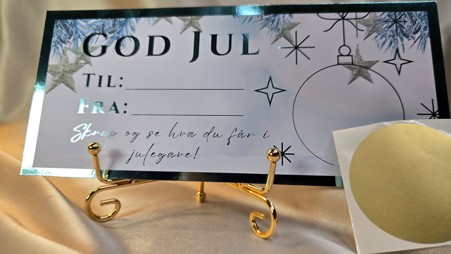Personlig julegavekort med rundt skrapefelt