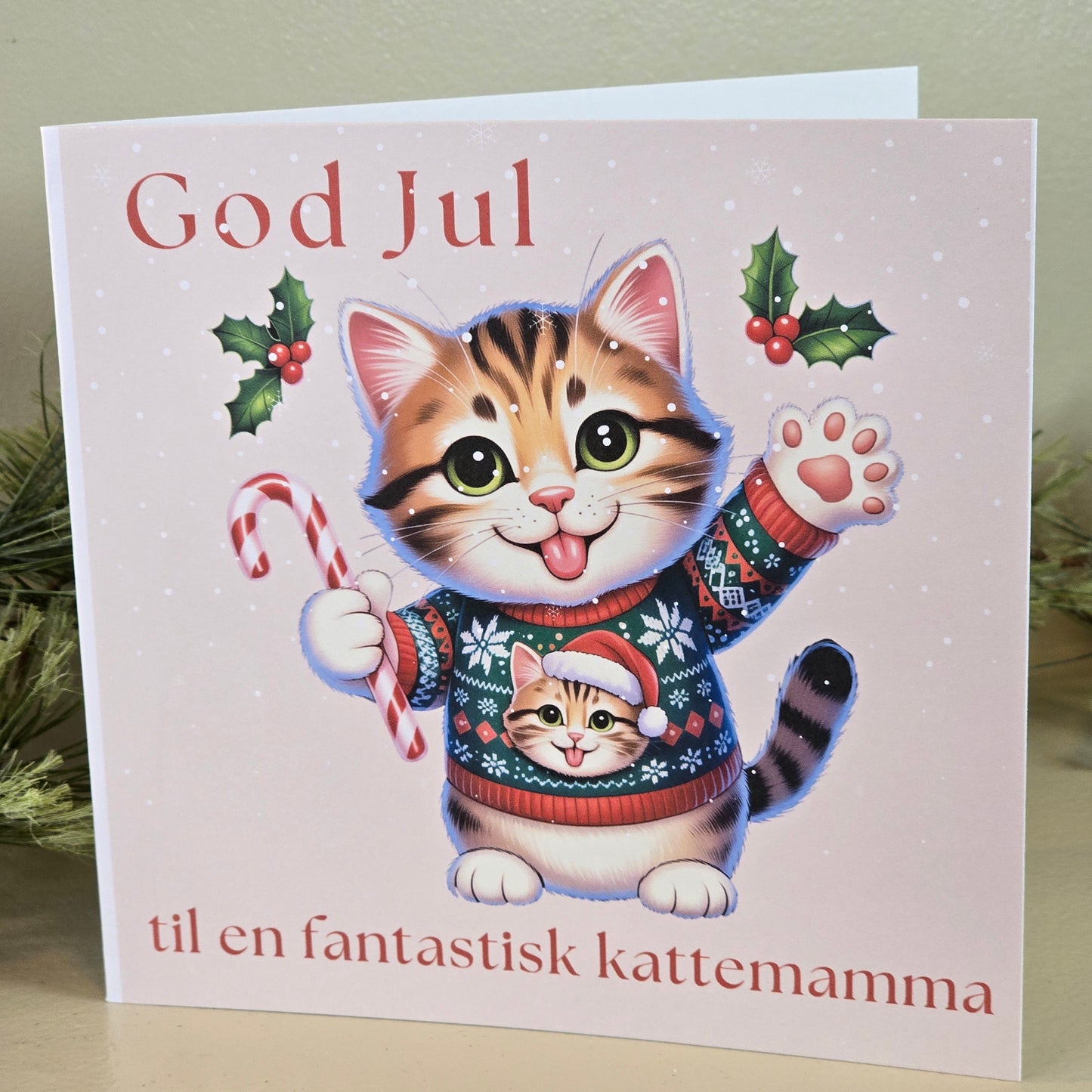 Personlig Julekort med navn - katt