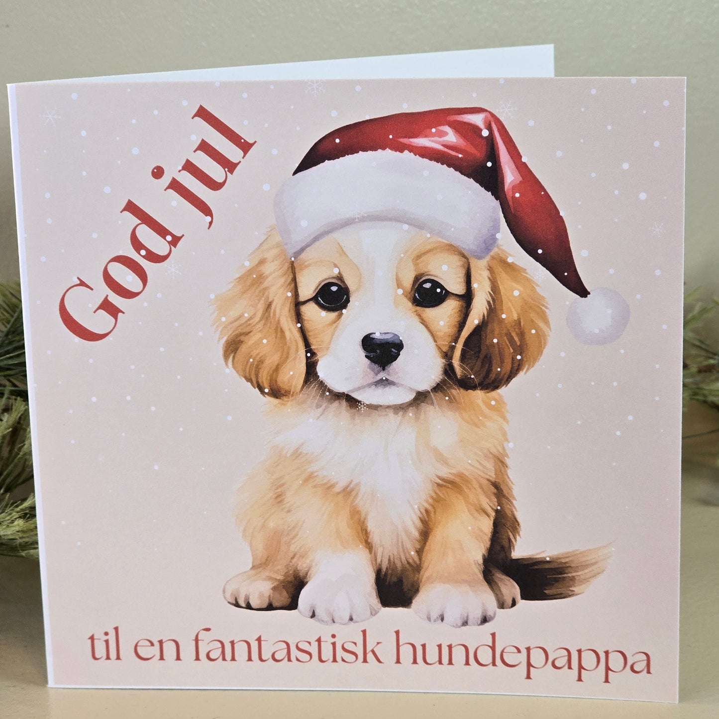 Personlig Julekort med navn - hundevalp