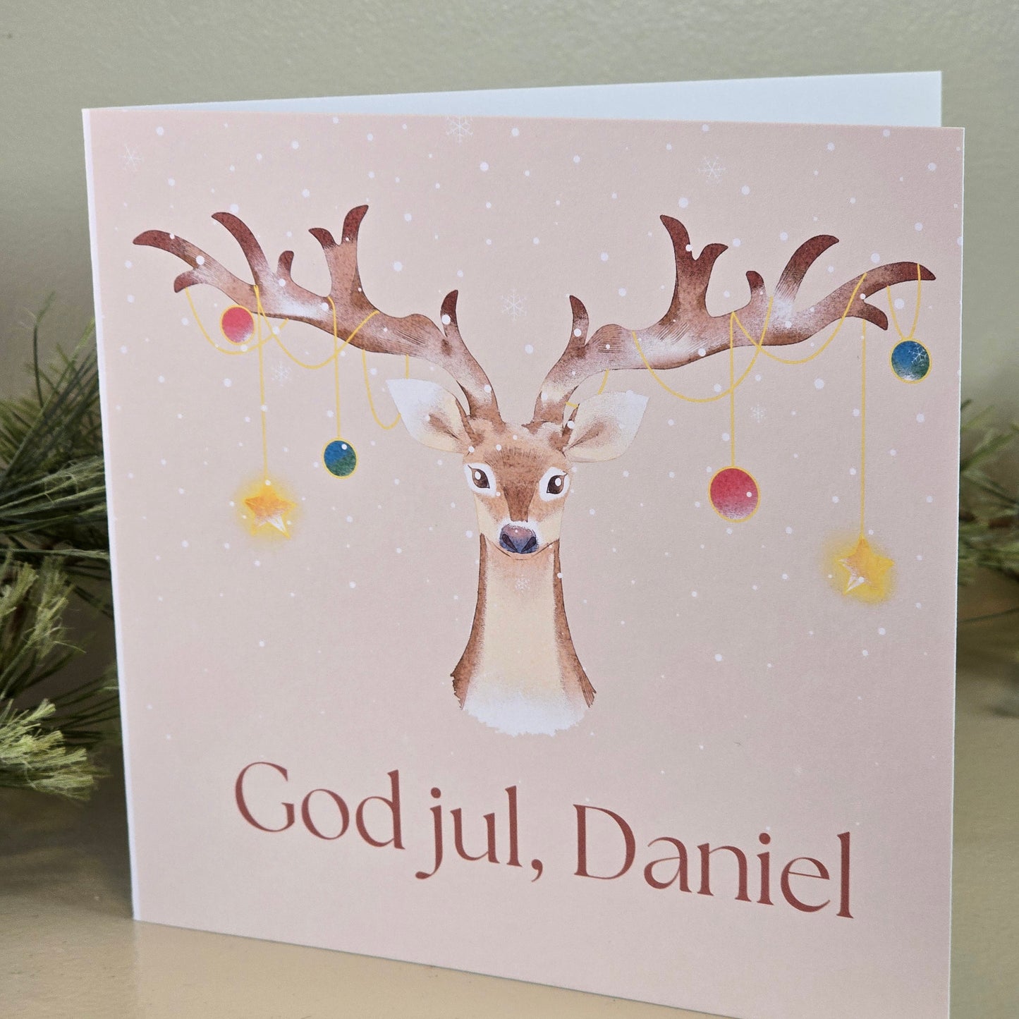 Personlig Julekort med navn - Reinsdyret