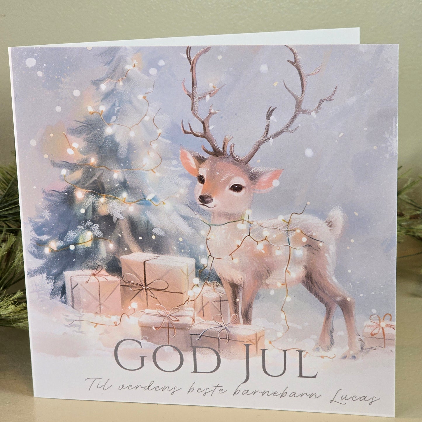 Personlig Julekort med navn - Reinsdyr