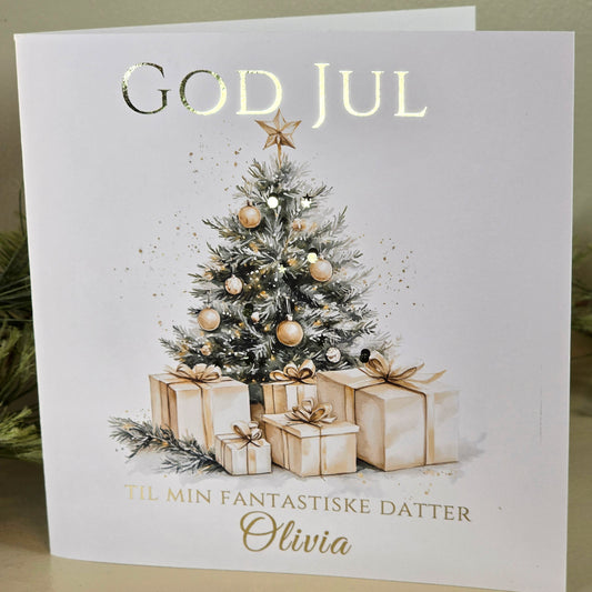 Personlig Julekort med navn og gullfolie - Juletre