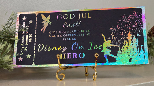 Svart personlig gavekort med holografisk folie - disney on ice