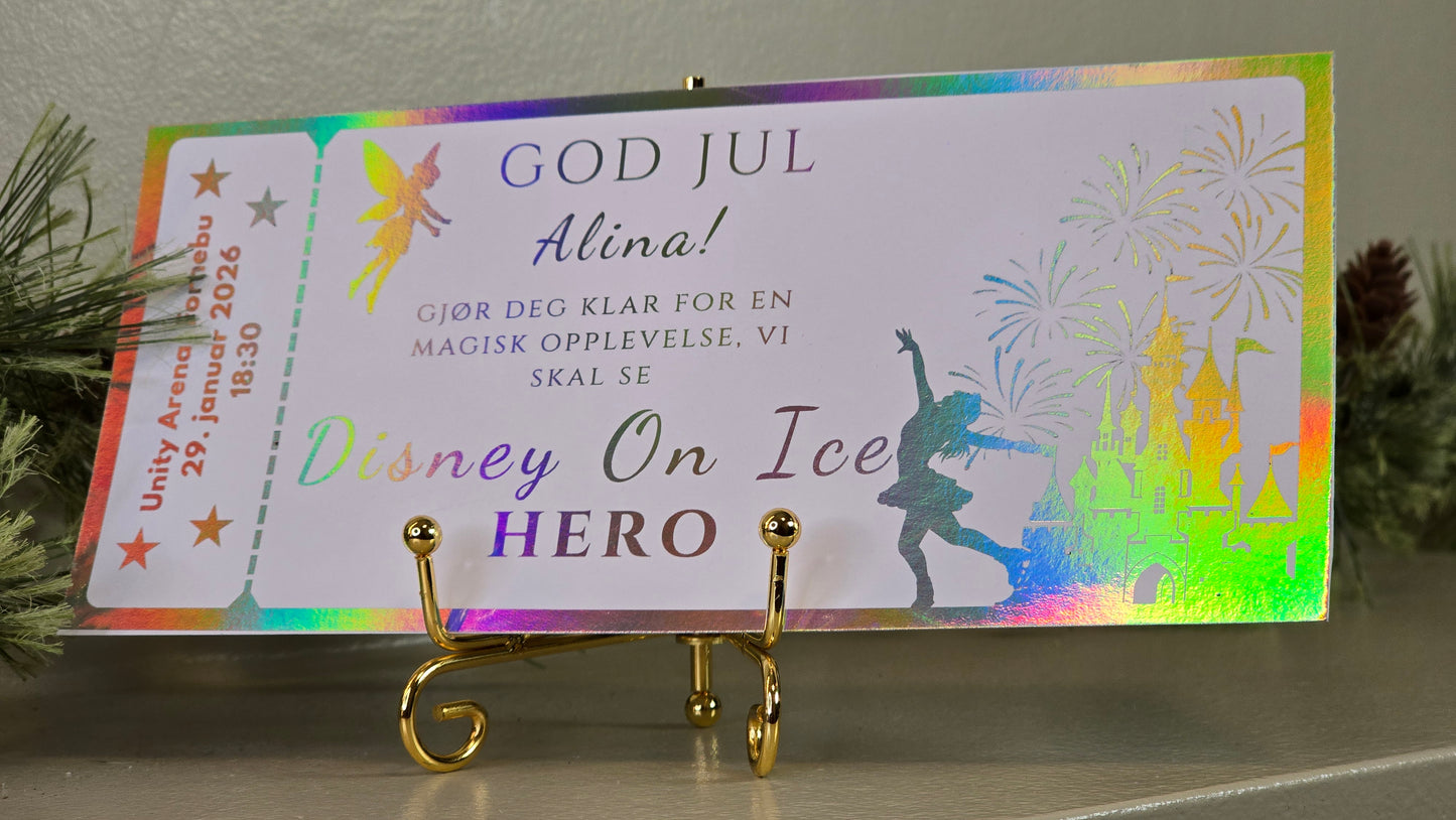 Hvitt personlig gavekort med folie - disney on ice