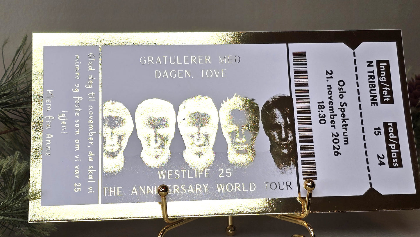 Personlig gavekort med folie - konsertbillett