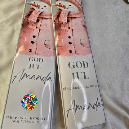 Personlig sjokoladeomslag for store sjokoladeplater - Rosa snømann