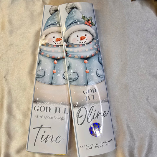 Personlig sjokoladeomslag med nydelig snømann motiv