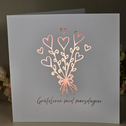 Morsdagskort – Bukett av hjerter med valgfri folie