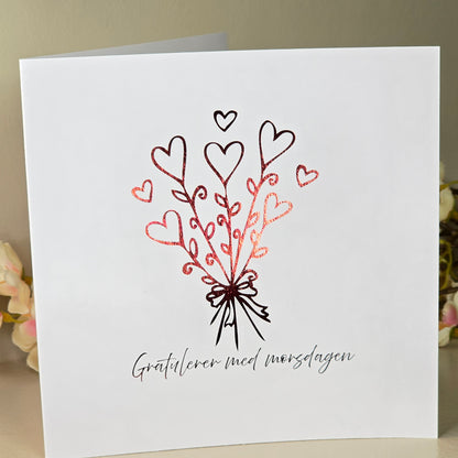 Morsdagskort – Bukett av hjerter med valgfri folie
