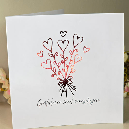 Morsdagskort – Bukett av hjerter med valgfri folie