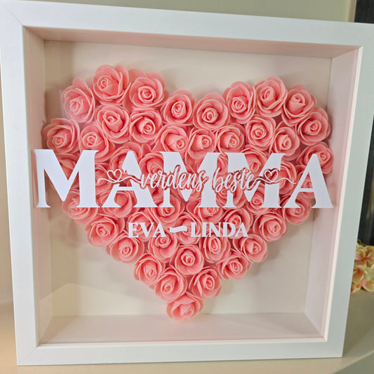 Ramme med hjerte i fersken farge