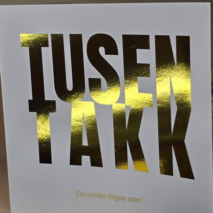 Kort - Tusen takk med personlig hilsen i folie