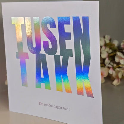 Kort - Tusen takk med personlig hilsen i folie