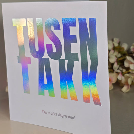Kort - Tusen takk med personlig hilsen i folie