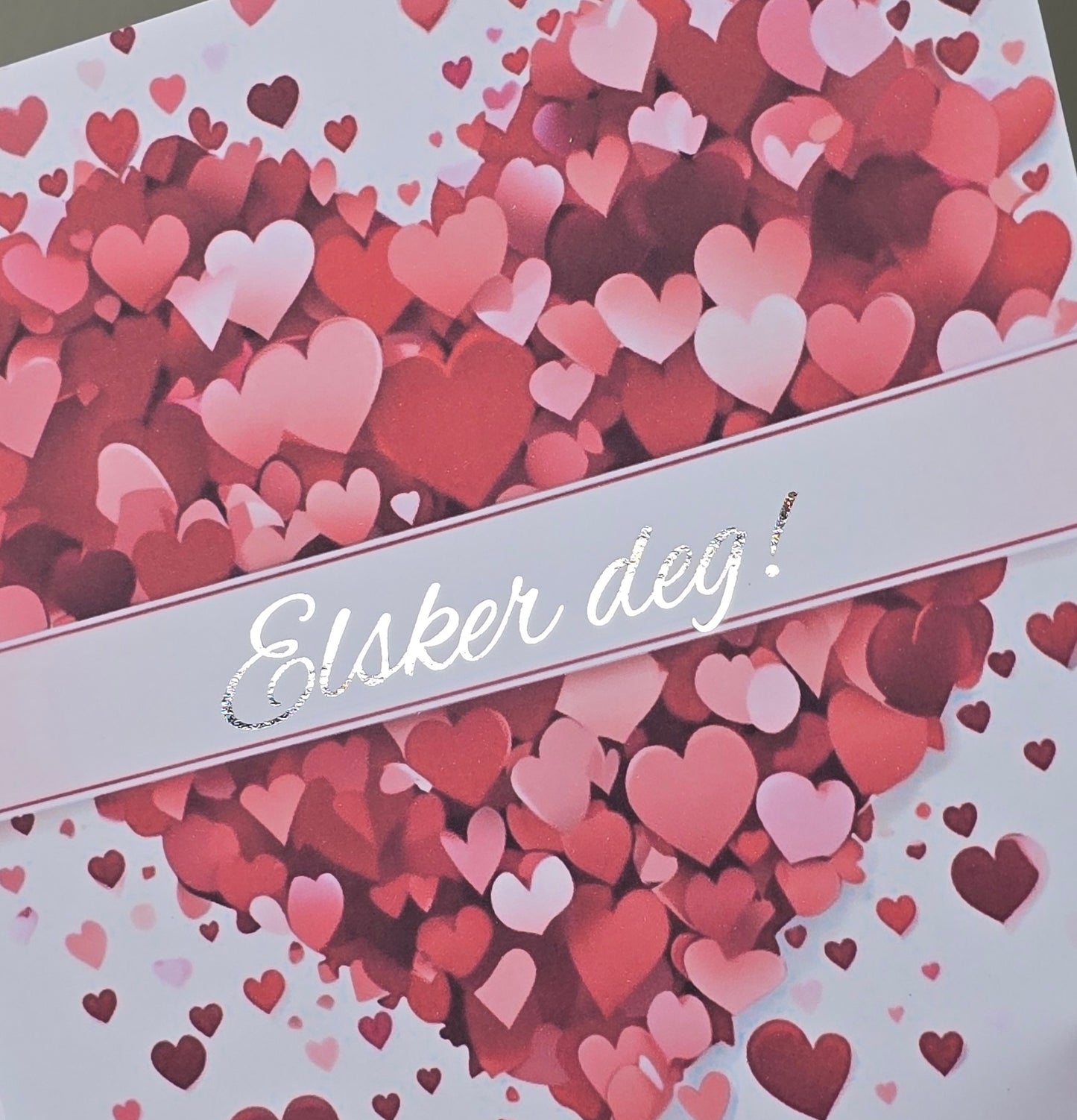 Valentineskort med valgfri tekst i gullfolie - hjerte