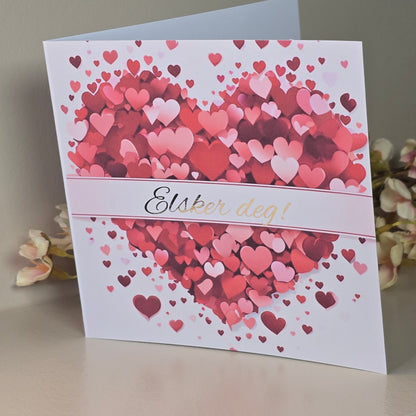 Valentineskort med valgfri tekst i gullfolie - hjerte