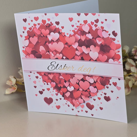 Valentineskort med valgfri tekst i gullfolie - hjerte