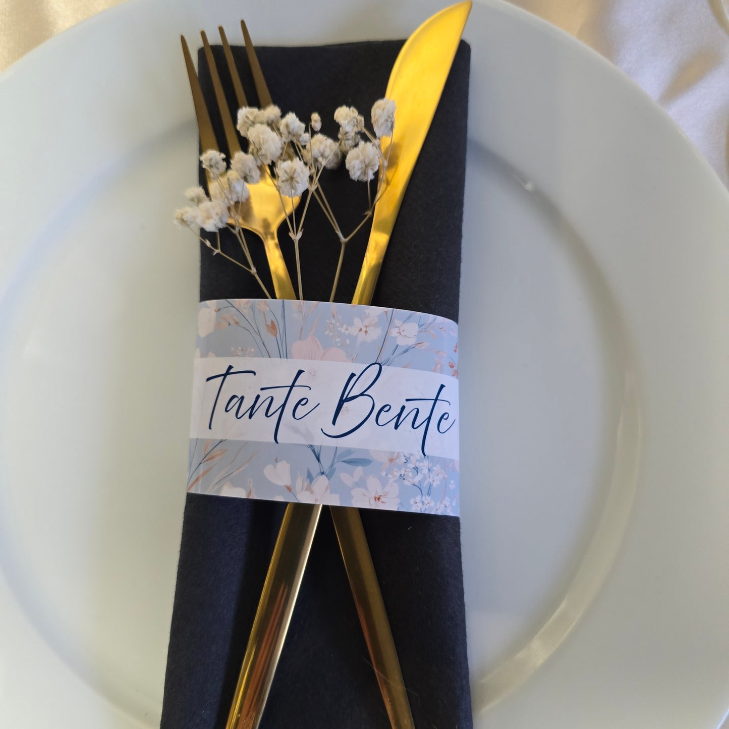 Serviettbånd med navn - blomstereng