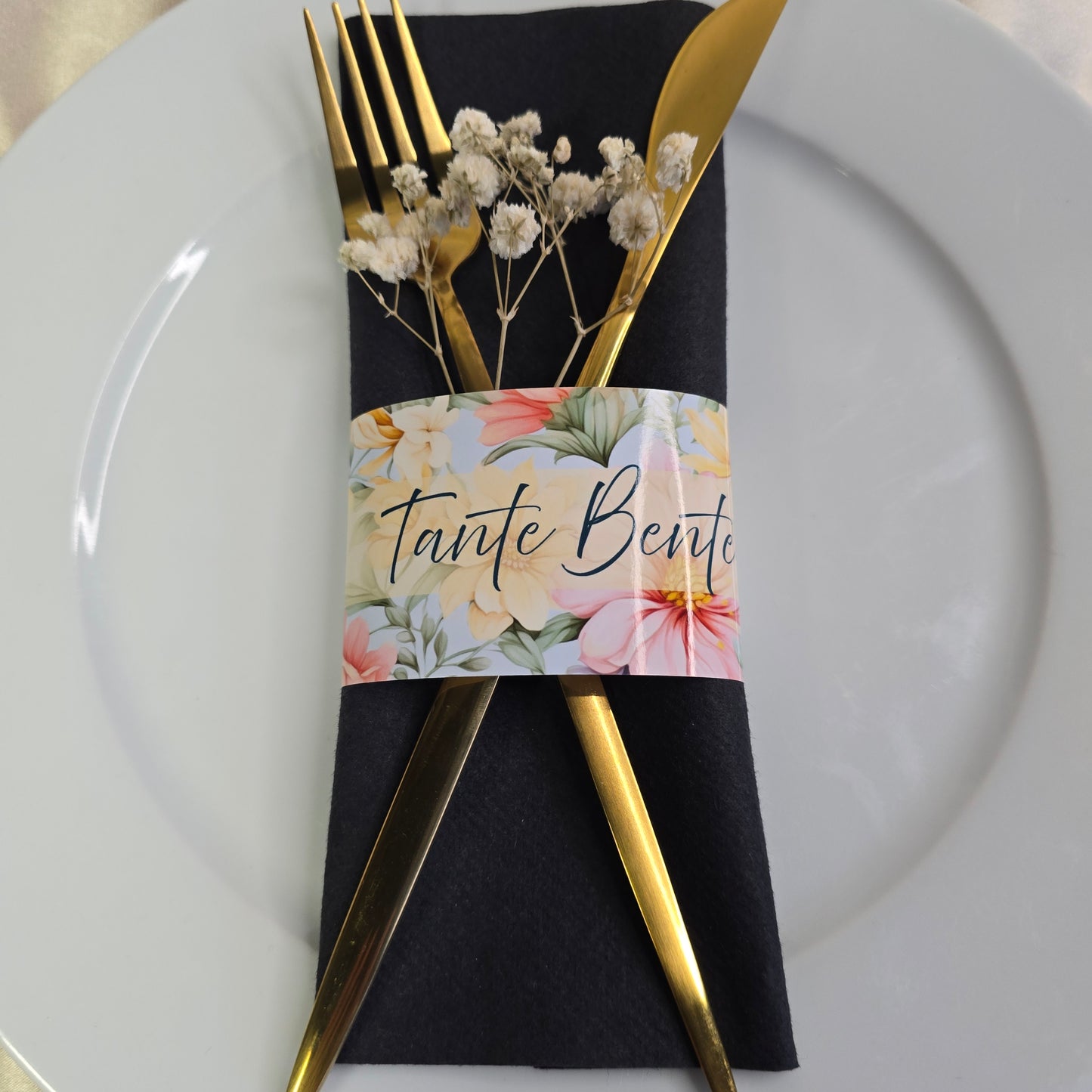 Serviettbånd med navn - tropiske blomster