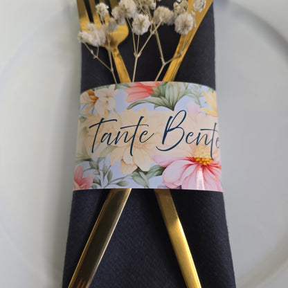 Serviettbånd med navn tropiske blomster