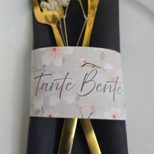 Serviettbånd med navn - store kirsebærblomster