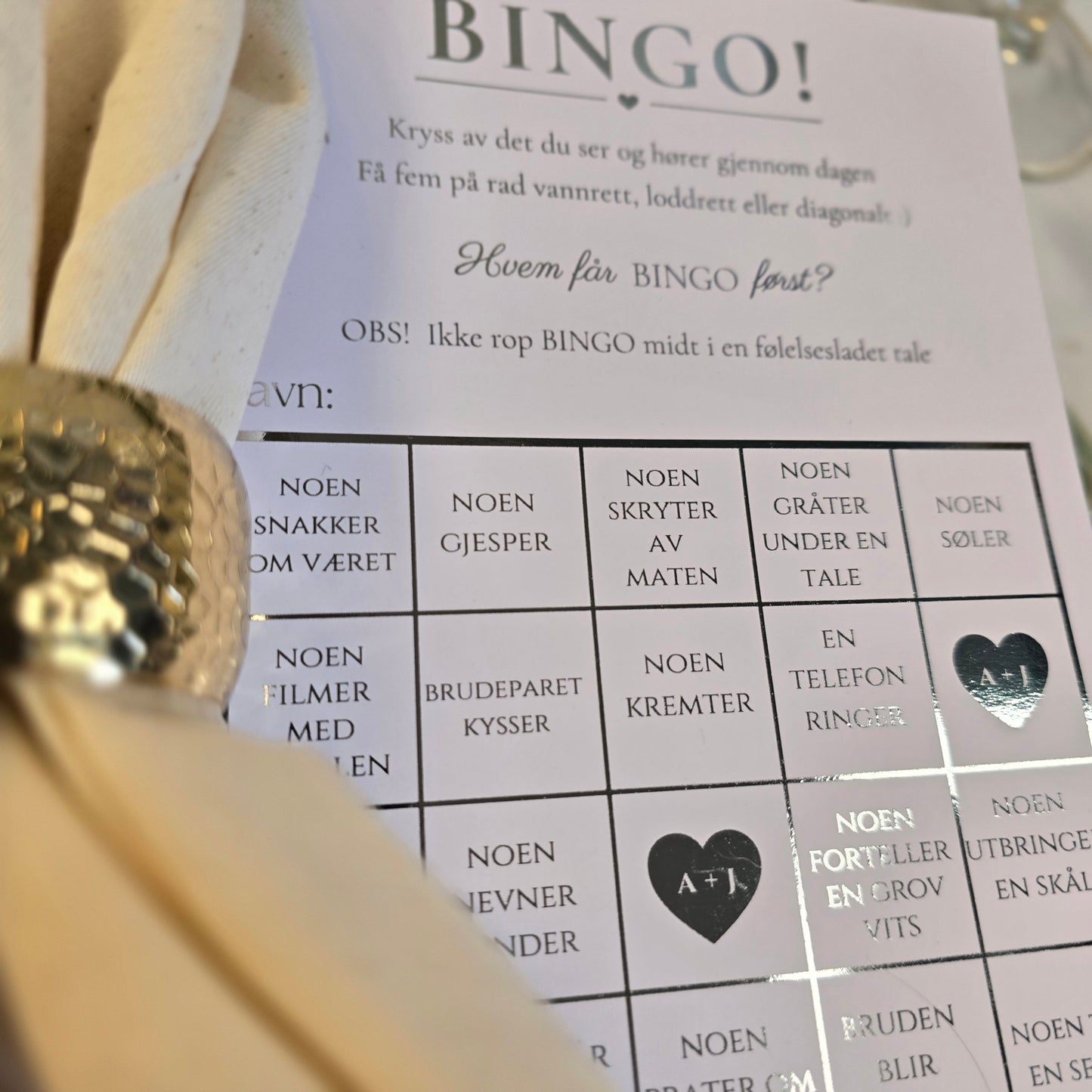 Bryllupsbingo med skinnende folie