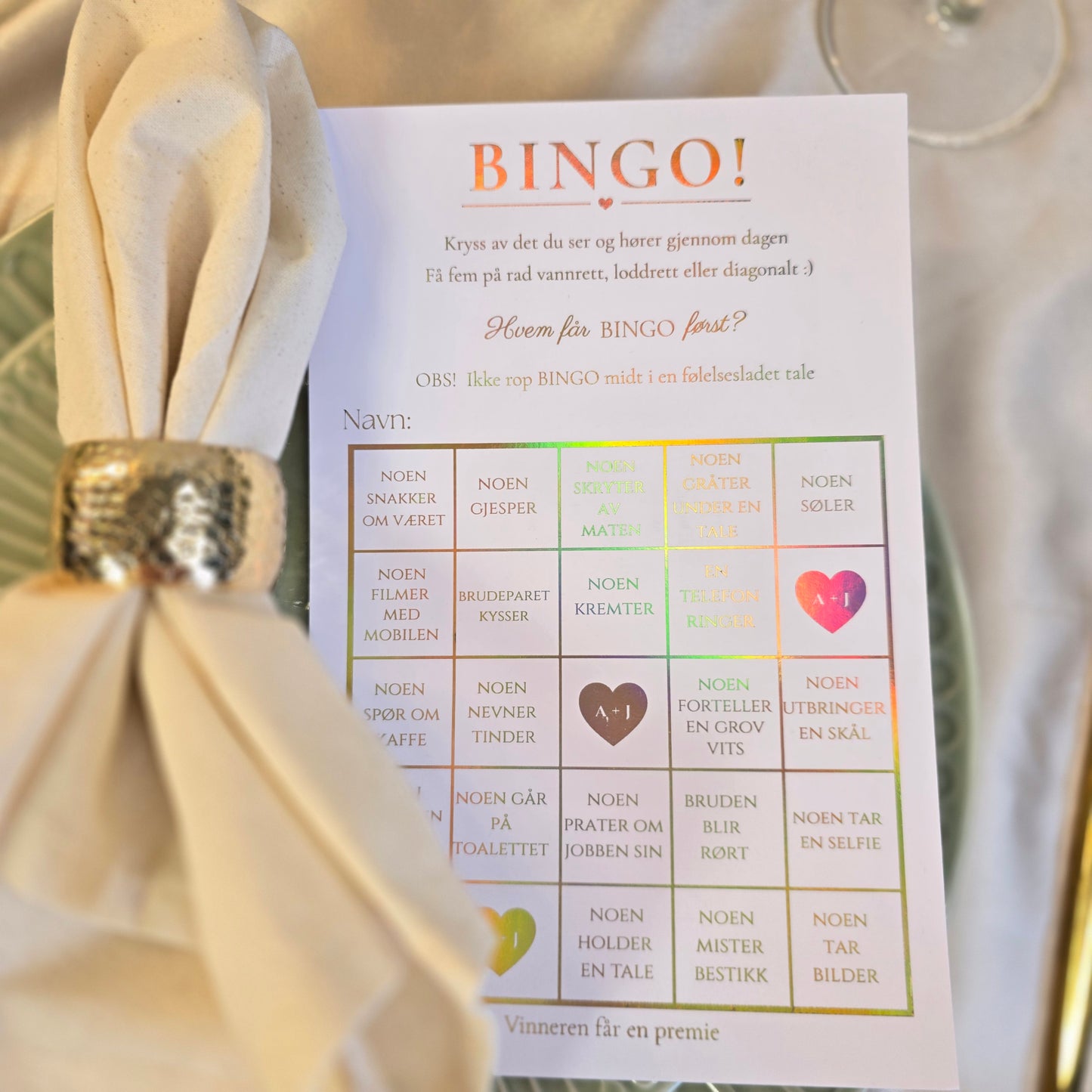 Bryllupsbingo med skinnende folie