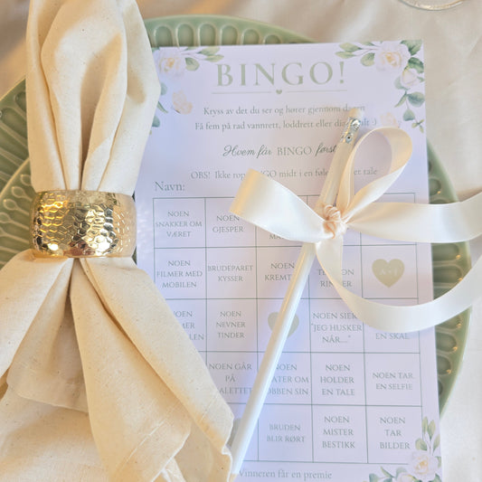 Bingokort til bryllup hvit rose