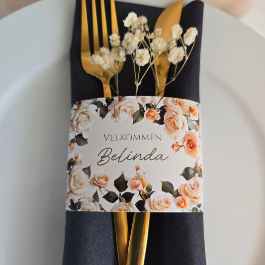 Serviettbånd med navn - villroser